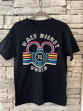 Disney Black T‑Shirt with Retro Neon Mickey - Medium